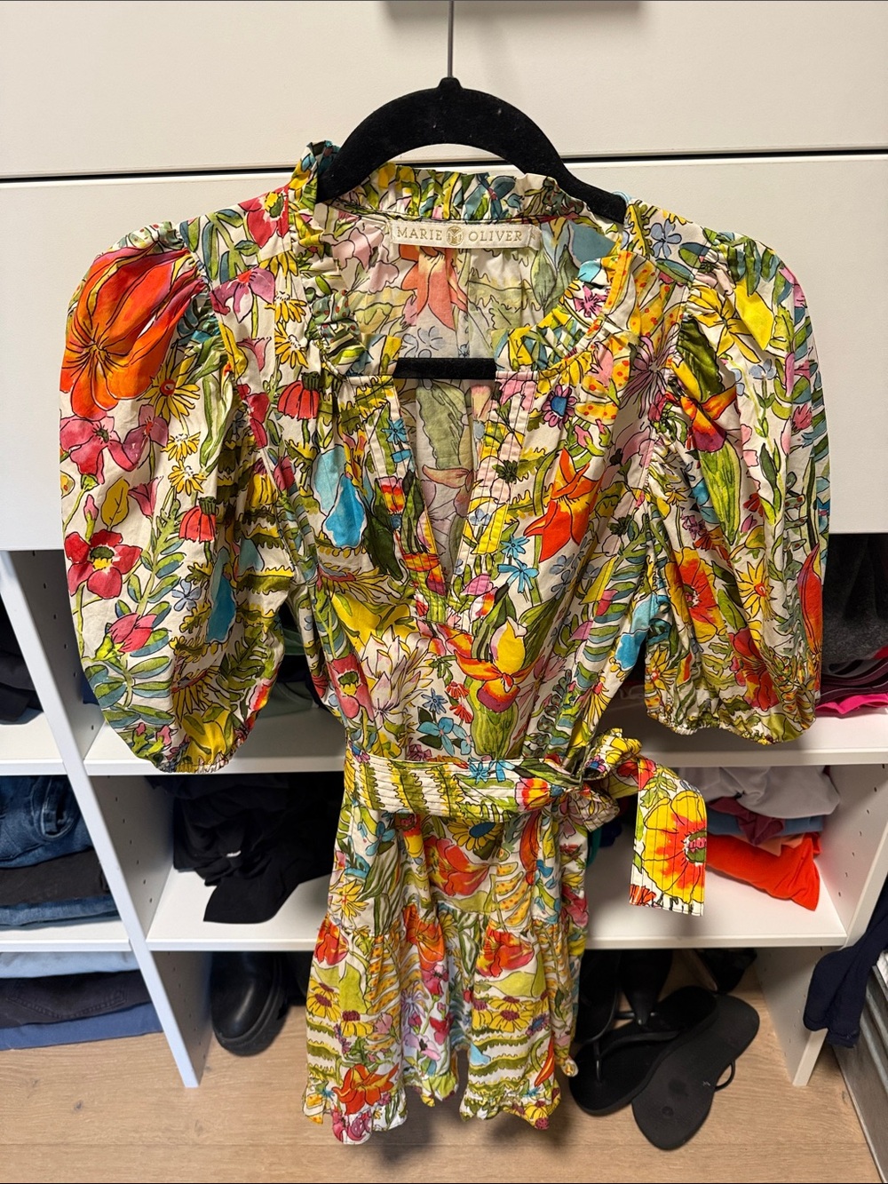 Marie Oliver Multicolor Floral Puff-Sleeve Wrap Dress